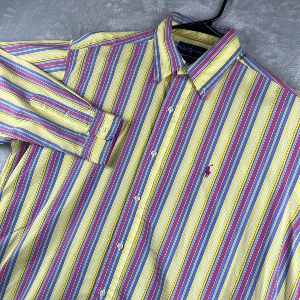 Vintage Ralph Lauren Shirt Mens Medium Yellow Striped Blake Long Sleeve Button